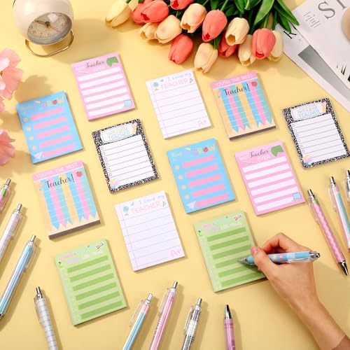 Eaasty 24 Pcs Back to School Teacher Appreciation Gift Sticky Notes with Funny Pens to Do List Notepad Sticky Notes Cute Ballpoint Pens(Pastel Style) - style: Pastel Style