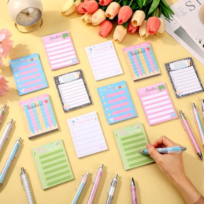 Eaasty 24 Pcs Back to School Teacher Appreciation Gift Sticky Notes with Funny Pens to Do List Notepad Sticky Notes Cute Ballpoint Pens(Pastel Style) - style: Pastel Style