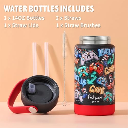 rockpapa Kids Lunch Box Set with 14oz Insulated Water Bottle & Lunch Bag, Leakproof 5.5 Cups Bento Box for School & Children, BPA-Free, Microwave Safe for Boys Girls (Black Games) - color: Black Games