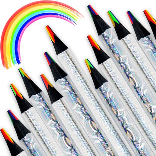 ThEast 30 Rainbow Colored Pencils, 4 Colors in 1 Rainbow Pencil for Kids, Multicolor Pencil for Adults, Teen Girl Gifts Trendy Stuff, Glitter Art Supplies, Pre-sharpened - style: Holographic