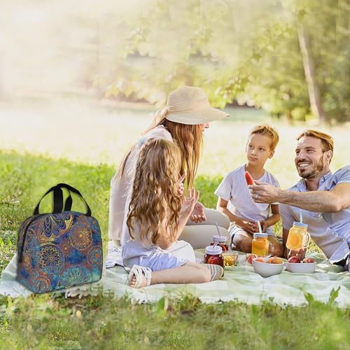 Blue Paisley Boho Flower Lunch Box,Insulated Lunch Bag for Girls Boys,Reusable Lunch Box for Kids Adults School Student Work Picnic Travel - color: Blue Paisley Boho Flower
