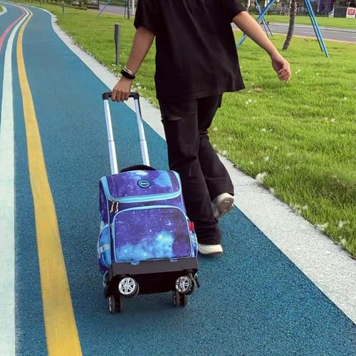 Backpack Trolley Wheeled Cart, Foldable Aluminium Alloy Hand Truck with Edge Guard Base, 4 Spinner Wheels, Luggage Cart with Luggage Strap for Teenagers, Adults, School,Luggage Trolley for Travel - size: 4 Wheels with Edge Guard Base
