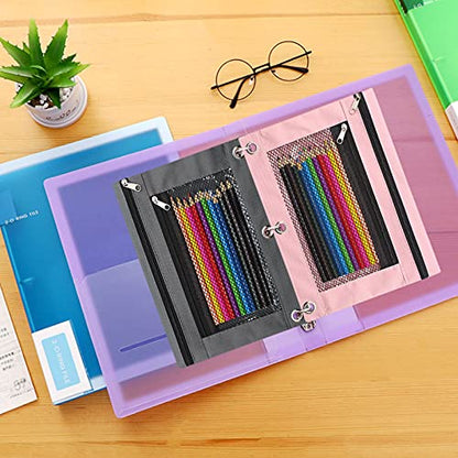 Pencil Pouch 3 Ring Binder Pouch Zippered Pencil Case Canvas Pencil Bag with 2 Compartments (Set of 2, Pink and Grey) - color: Pink and Grey