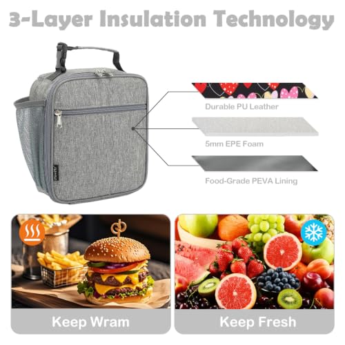 FlowFly Kids Lunch box Insulated Soft Bag Mini Cooler Back to School Thermal Meal Tote Kit for Girls, Boys(Heather Grey) - color: Heather Grey