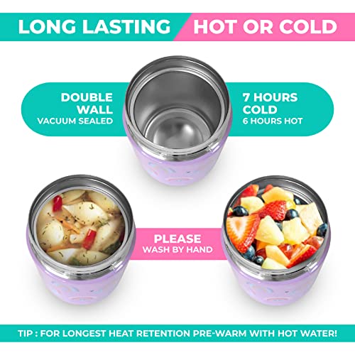 kinsho Kids Bento Lunch Box Set with Thermo, Bag & Ice Pack Purple Rainbow | 4 Compartment Container, Stainless Steel Food Jar for Hot Soup, Snacks, Daycare or School Lunches for Toddlers & Small Girls - color: Rainbow Set