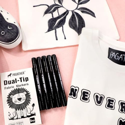 Fabric Markers Permanent for Clothes, 6 Pack Black Dual Tip with Fine and Chisel Tips Paint Pens for Clothing Canvas Tote Bags T-Shirt and Shoes, Non Toxic Ink for Kids and Adults - style: Black