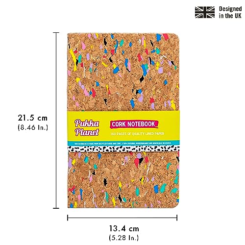 Pukka Pad, Pukka Planet Cork A5 Soft Cover Journal – Casebound Cork Cover Notebook with 160 Pages, 80 Sheets of Recycled FSC Certified 80GSM, 8mm Lined Paper for Home, School & Office, 8.5 x 5.3in - style: Journal