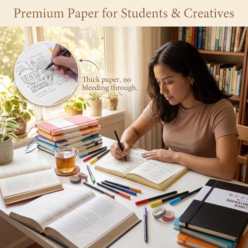 Thboxes 6 Pack A5 Lined Journal Notebooks, Hardcover, 160 Pages, Multicolor | 100 GSM, Pen Holder, Bulk Set for Writing, Notes, Work, Home, College, School, Travel, Office, Students, Teachers, Daily Use