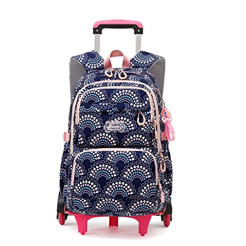 Mfikaryi Girls Rolling Backpack Elementary Student Outdoor Travel Trolley Bag Bookbag with Wheels - color: Deep Blue-6 Wheels