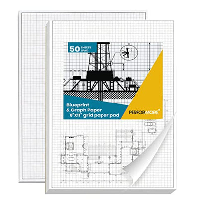 Performore Graph Paper Pad Set 2-Pack 8.5" x 11" White 4x4 Quad Ruled Notepads 50 Double-Sided Sheets per PadEasy-Tear Glue-Top Sheets for Math, Engineering & Classroom Use - size: 8.5" x 11" - 2 Pack