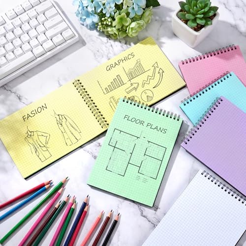Engrowtic 6 Pack Graph Paper Spiral Notepad A5 Top Wirebound Notepad Grid Notebook Steno Pad Memo Notebook Grid Paper 140 Pages for Writing Sketching Drawing Office Supply(Black (internal Mixed)) - color: Black(internal Multicolor)