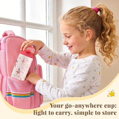 12oz Ballet Kids Water Bottle, Ballerina Water Bottle for School, Pink Kids Insulated Bottles with Straw & Handle, Leak-Proof, BPA-free, Straw Lid, Stainless Steel for Travel Gift Cup for Girls - color: Ballet