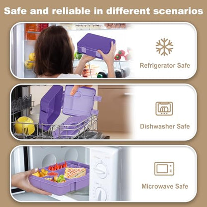 JOOPETALK Chill Bento Lunch Box for Kids Adult with Ice Pack,6-Compartment Reusable Leak-proof Lunch Container for Girls Boys to School,Keep Food Cold&Fresh,Dishwasher & Freezer Safe - color: Purple