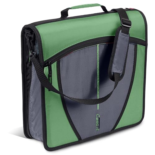 Case-it Mighty Zip Tab School Zipper Binder | 3-Inch O-Rings, 600-Sheet Capacity, 5-Subject Expanding File Folder, Multiple Pockets & Storage Organizer, Shoulder Strap | D-146 Canopy Green - color: J Green, size: 1 Pack
