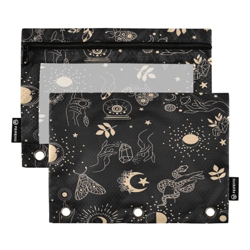 ZAZYXTJ Personalized Bohemia Boho Binder Pencil Pouchs 3 Ring | with Zipper Clear Window Office Organizers bag for School Students Teacher Supplies 2 Pack - color: Boho