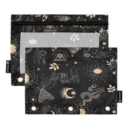ZAZYXTJ Personalized Bohemia Boho Binder Pencil Pouchs 3 Ring | with Zipper Clear Window Office Organizers bag for School Students Teacher Supplies 2 Pack - color: Boho