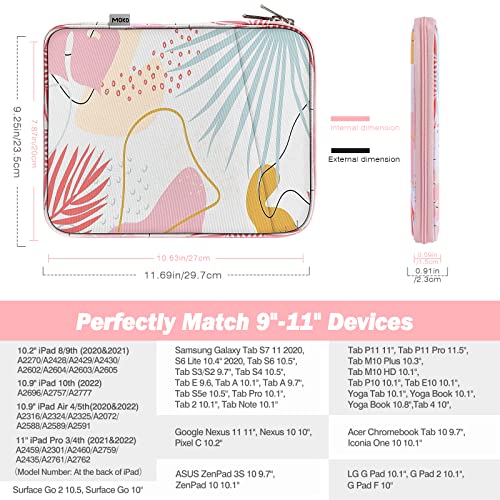 MoKo 9-11 Inch Tablet Sleeve Bag Carrying Case with Accessory Pocket | Fits iPad Air 11-inch M4, iPad Pro 11-inch M5, iPad A16 11-inch, iPad 10/9/8/7th and Tab S9/S8 11-inch, Tropical Leaf - color: Tropical Leaf, size: 9-11 Inch