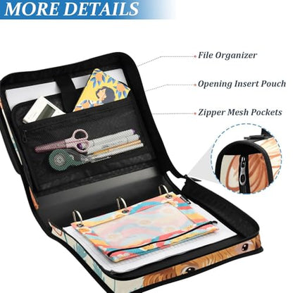 ALAZA Cow and Flowers Zipper Binder 1.5 inch 3 Ring Binder Organizer with Shoulder Strap and Handle for Home Office Work