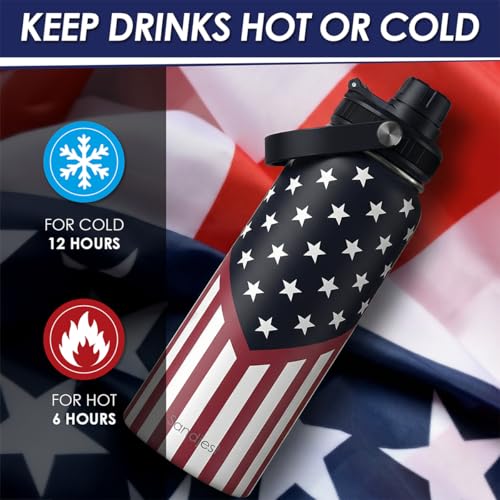 American Flag Insulated Stainless Steel Water Bottle 32oz, Vacuum Chug Lid Travel Tumbler for Men Friends Dads Grandpa, Birthday Christmas July 4th - color: American Flag 1