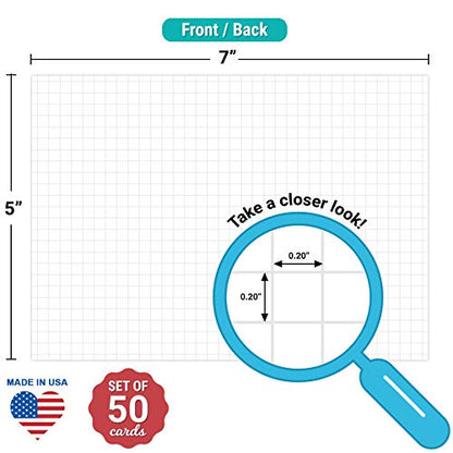 321Done Grid Index Cards (Set of 50) 5x7, Graph-Ruled 0.20 Double-Sided, Thick Cardstock, Made in The USA, White - color: Graph - Smaller 0.20" Grids, size: X-Large (5" x 7")