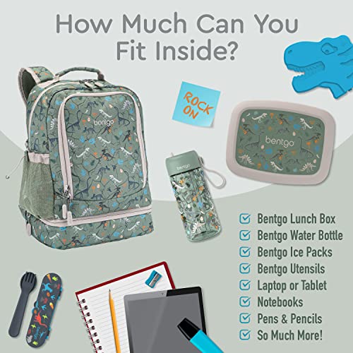Bentgo Kids 2-in-1 Backpack & Insulated Lunch Bag - Durable 16” Backpack & Lunch Container in Unique Prints for School & Travel - Water Resistant, Padded & Large Compartments (Dino Fossils) - color: Dino Fossils