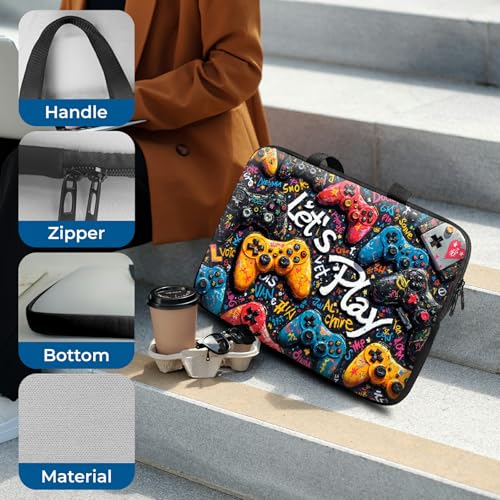 Laptop Sleeve with Handle 10 Inch, Waterproof Laptop Case Bag, Play Games Pattern Design Computer Sleeve Compatible with MacBook Air, Pro, HP, Dell, Lenovo, ASUS - color: Play Games, size: 10inch(9.7-10.5")
