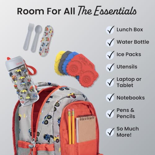 Bentgo Kids 2-in-1 Backpack & Insulated Lunch Bag - Durable 16” Backpack & Lunch Container in Unique Prints for School & Travel - Water Resistant, Padded & Large Compartments (Trucks) - color: Trucks