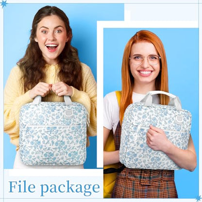 Zipper Binder Folder Keeper with Strap 2 Inch 3 Ring Multi-Pocket Zipper Bag for 13" Laptop 5-tab Expanding File Folder for Women Men Office Middle High School(Blue,Flower) - color: Blue, style: Flower