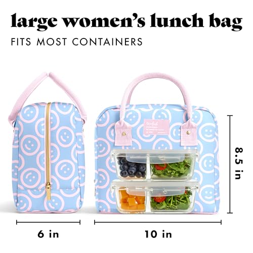 Fit & Fresh Bloomington Lunch Bag for Women - Insulated Large Lunch Box for Work with Containers, Leak-Resistant, Stain-Resistant, Zipper Closure, All Smiles Bubble Gum - color: Bubble Gum