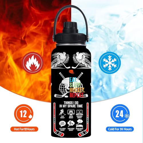 Ice Hockey Insulated Stainless Steel Water Bottle 32oz, Vacuum Chug Lid Travel Tumbler For Men Friends Hockey Lovers Fans Coaches,Birthday Christmas - color: Hockey