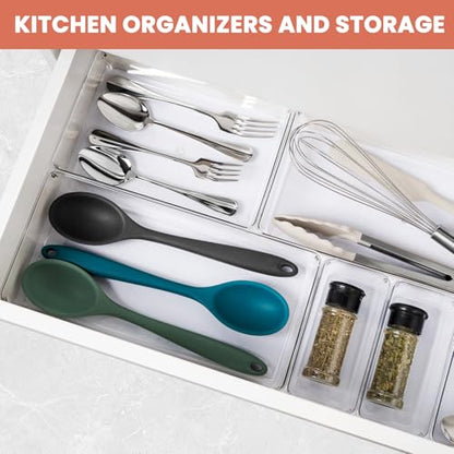Large Clear Plastic Drawer Organizer 28 Pack - 5 Sizes (XL to small) Acrylic Drawer Organizer Trays for Kitchen Utensils, Gadgets, Bathroom, Vanity and Makeup, Office - Everything Can Be Organized! - size: 28 Pack