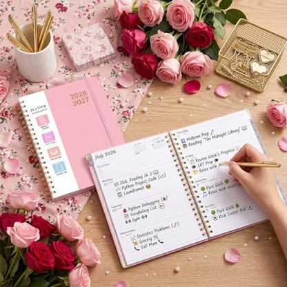 Planner 2026-2027, Weekly and Monthly Academic Planner, Jul 2026 - Jul 2027, 8.5"x11" Large Hardcover Daily Planner Calendar with Tabs for Women, Year Planning Agenda for Teacher and Student (Pink) - color: Pink