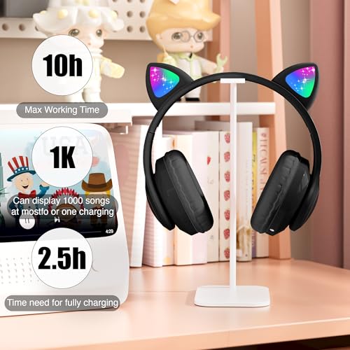 Bluetooth Noise Cancelling Headphones for Kids,Foldable Cat Headphone with LED Light Up Ear,Cat Ear Headphones for Toddler with Microphone/TF Card,Kids Bluetooth Earphones for ipad | Foldable Cat Headphone, LED Light Up Ear, Cat Ear Headphones for Toddler