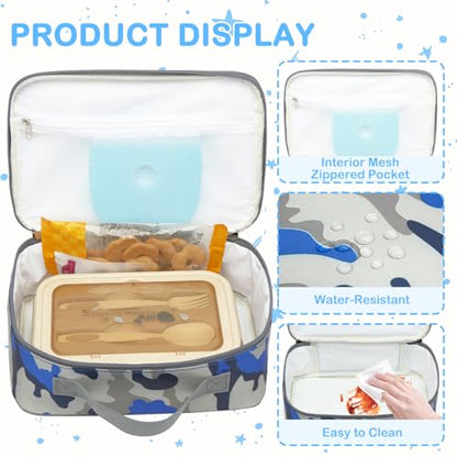 FlowFly Kids Lunch box Insulated Soft Bag Mini Cooler Back to School Thermal Meal Tote Kit for Girls, Boys, Flag - color: Flag