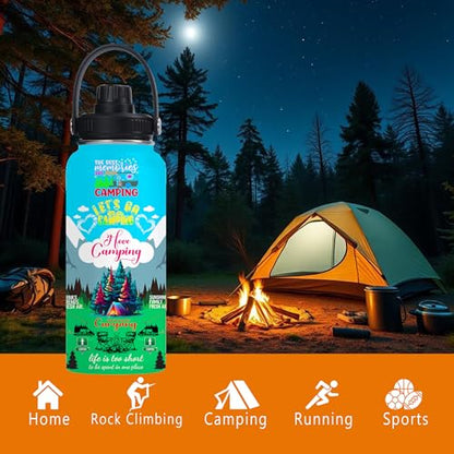 Camping Insulated Stainless Steel Water Bottle 32oz, Camping Vacuum Travel Tumbler Cup for Men Women Friends Campers - color: Camping