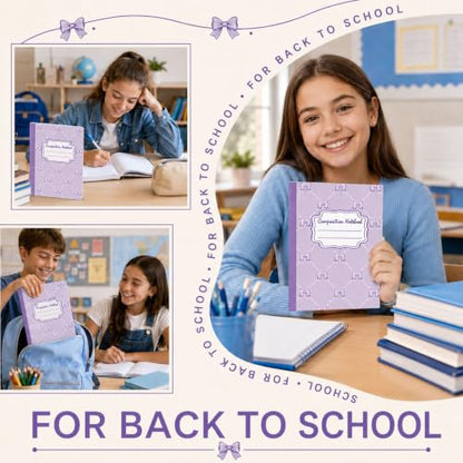 6 Packs 112 Pages Composition Notebook for Back to School 7-1/2" x 9-3/4" | Cute Purple Bow Composition Notebook College Ruled Bulk for First Day of School Office - color: Purple