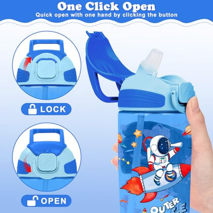 Kids Water Bottle with Straw BPA Free Kids Plastic Bottle for School Travel - color: Astronaut, size: 18.6 Ounces