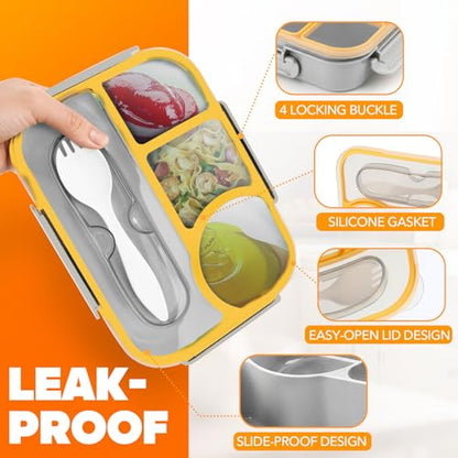 EASYFUN Bento Box Adult, Lunch Box, 4-Compartment Lunch Containers, Drop-Proof, Dishwasher Safe & Made with BPA-Free Materials (Grey) - color: Gray