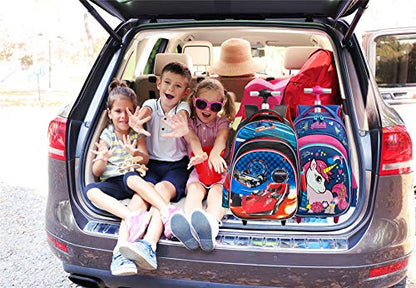 Meetbelify 3Pcs Rolling Backpack for Boys,School Backpack with Wheels for Boys - color: Red Car