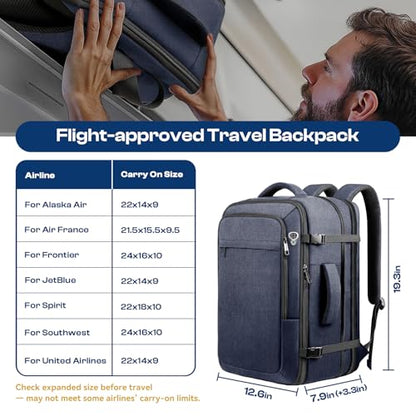 Carry on Backpack, Travel Friendly, Fits TSA requirement, Blue | Extra Large 40L-50L Travel Backpack TSA Approved, Water Resistant Bag, Expandable Laptop Bagpack, Travel Backpack for men - color: Blue, size: XX-Large