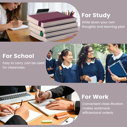 5 Subject Notebook College Ruled Spiral Notebook with Divider Tabs 300Page | Thick 100GSM paper offers smooth writing,inner pocket stores loose papers and notes,perfect for school,office and planning - color: Blue