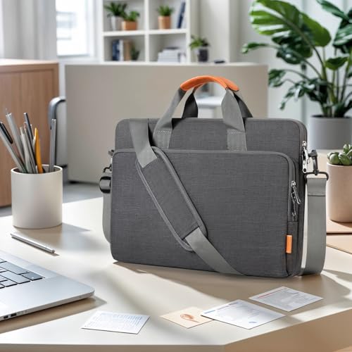 bagasin 17 17.3 18 inch Laptop Bag Carrying Case | Water-Repellent Fabric Computer PC Shoulder Briefcase, Lightweight Toploader, Business Casual or School - color: Grey, size: 17.3