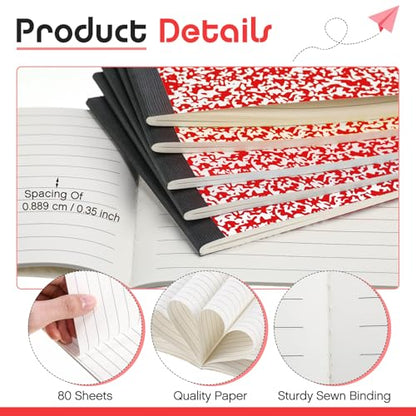 Fainne 30 Pack Composition Notebooks Half Size 4-7/8 x 7-1/2 Inches Wide Ruled Half Page Composition Notebook for Journal School Classroom Supplies 40 Sheet(Red,Snowflake Style) - color: Red, style: Snowflake Style