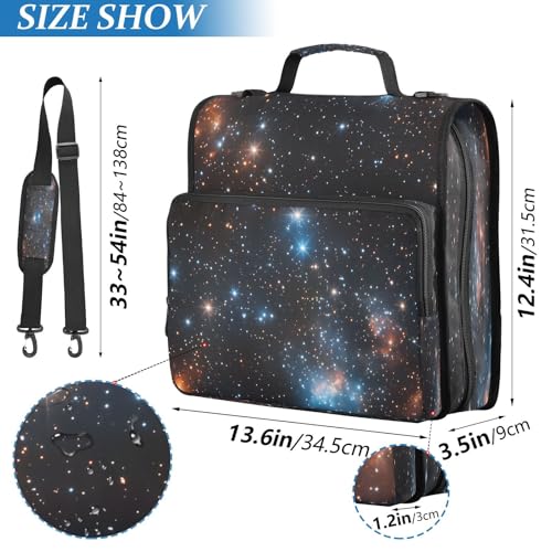 3 Ring Zipper Binder Galaxy Starry Sky Binders Bag with Shoulder Strap 500 Sheets Paper Organizer Trapper Keeper Documents Storage File Folder for School Office - color: A1126