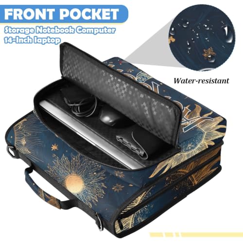 Custom Binder Bag Personalized Retro Moon and Sun 3 Ring Zipper Binder Bag with Laptop Pockets and Shoulder Strap Tote Binders Organizer Case for School Office - color: Custom Moon and Sun