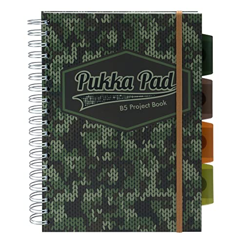 Pukka Pad 5 Subject Spiral Notebook 3-Pack - 200 Pages, 100 Sheets of 80GSM Paper with Repositionable Dividers & Perforated Edges for School & Office Planning & Organization - B5-7 X 10, Camo - color: Camo