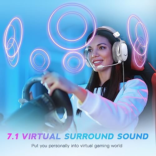 FIFINE USB PC Gaming Headset with 3.5mm Audio Jack, Detachable Microphone, 7.1 Surround Sound, Volume Control, Streaming Over-Ear Wired Headphones for Computer, PS5, Controller, Xbox-H9 White - color: White
