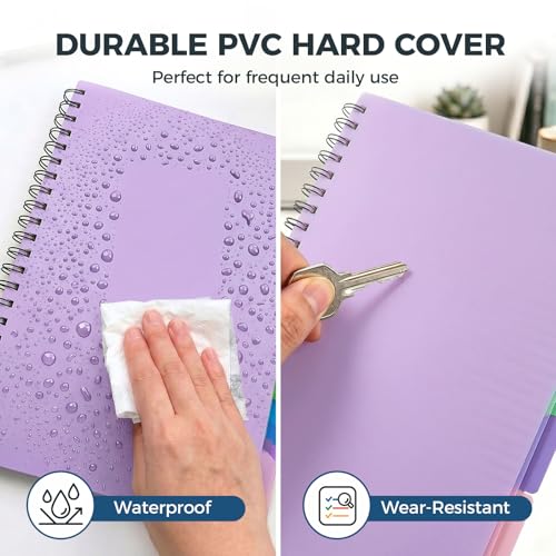 Koogel Spiral Notebook with Tabs, 5 Subject Spiral Notebook Wide Ruled with Removable Dividers, 200Pages Lined Journals for Women Journals Note Taking Work School Gifts, 8.5x11Inch, Purple - color: purple