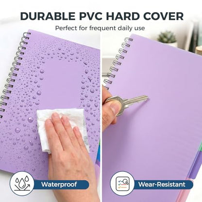 Koogel Spiral Notebook with Tabs, 5 Subject Spiral Notebook Wide Ruled with Removable Dividers, 200Pages Lined Journals for Women Journals Note Taking Work School Gifts, 8.5x11Inch, Purple - color: purple