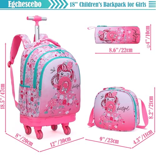 Kids Rolling Backpack for Girls Doughnuts Suitcases Trolley Roller Luggage Backpacks with 360° Rotating Wheels 15" Laptop Lunch Box Pencil Case for Elementary 18" Travel School Bag Pink - color: Pink-tiantianquan-1220